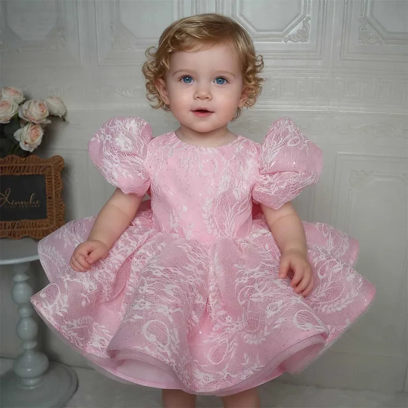 Toddler Girl Tulle Party Dress - Elegant Pink Glitter Lace Toddler Dress