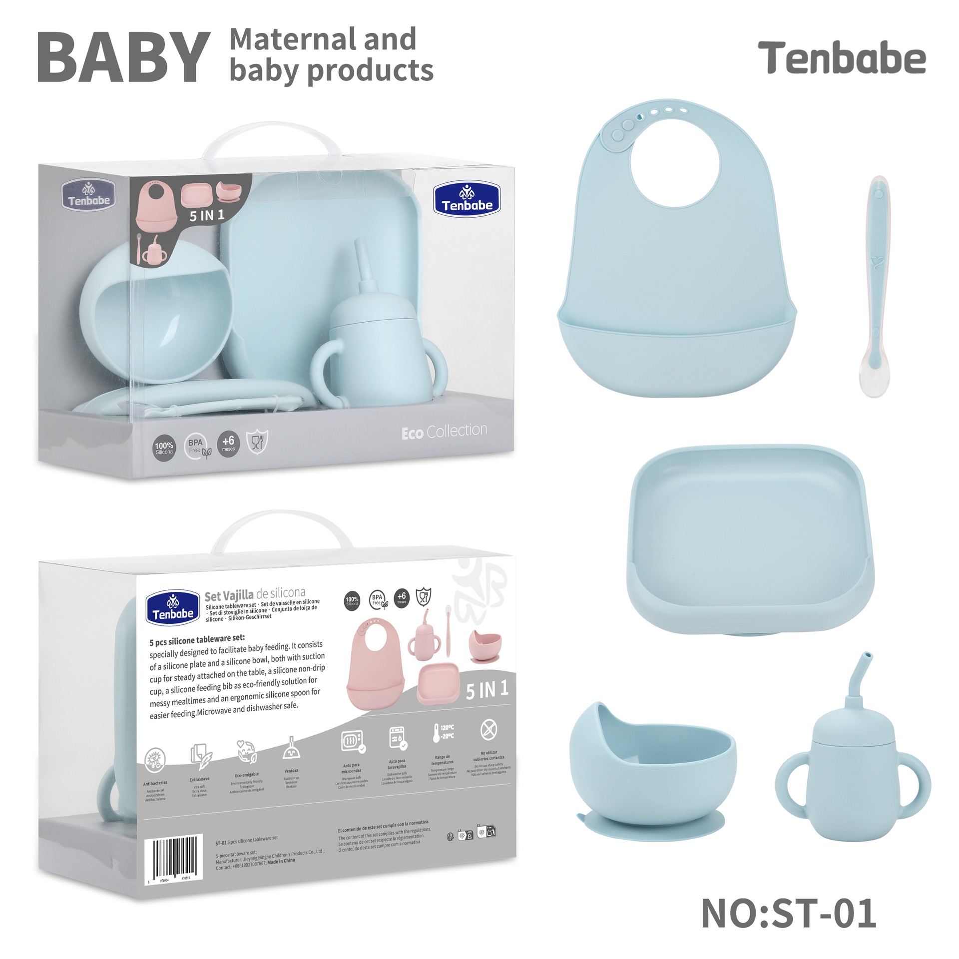 Waterproof Baby Bibs Silicone - Baby Tableware Set Silicone with Straw