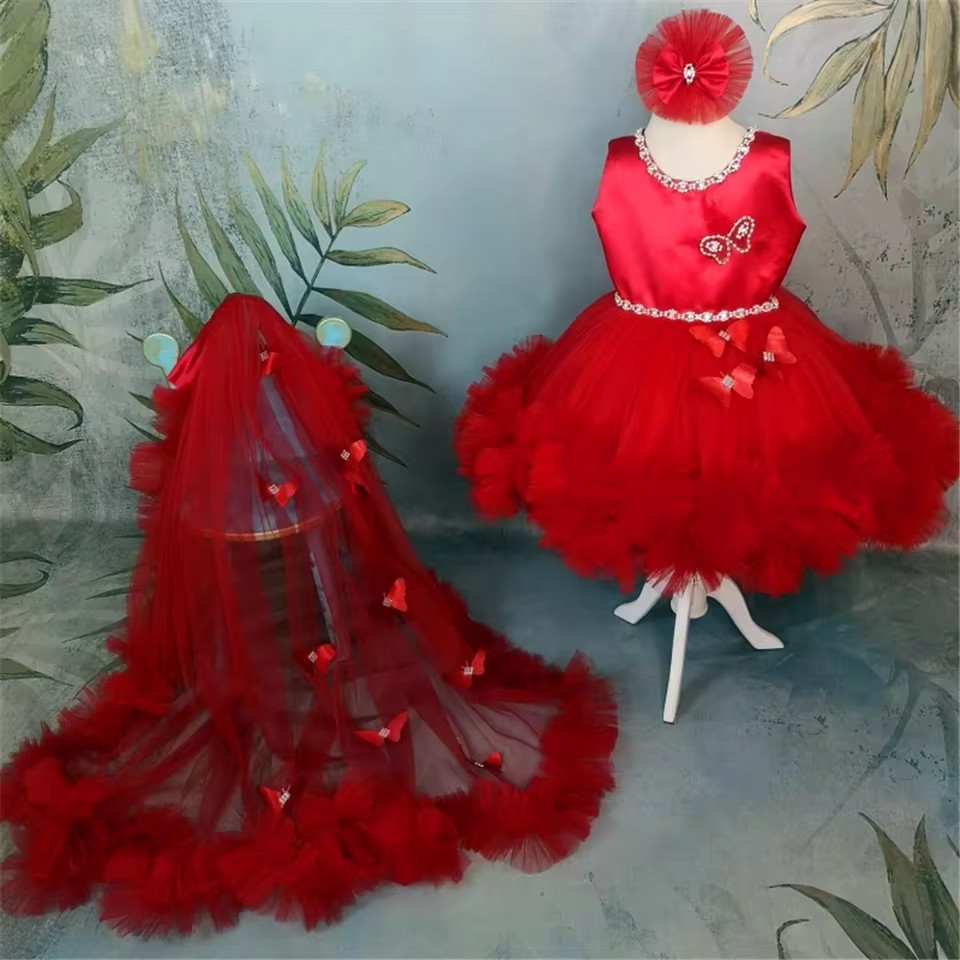 Customized Red Flower Girl Dre - đánh giá và giá Toddler Girl Tulle Party Dress