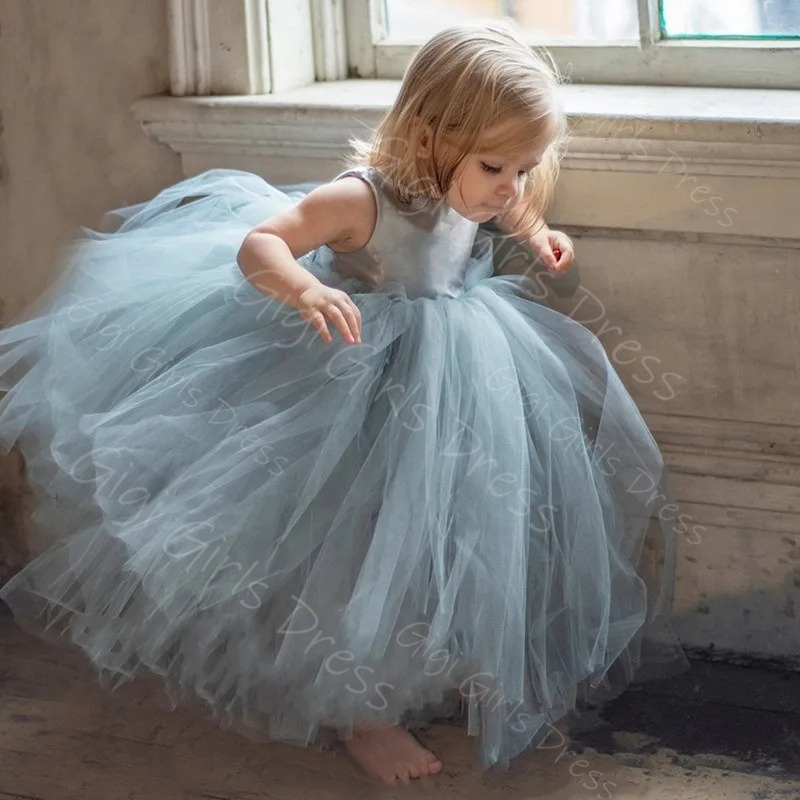 Blue Flower Girl Dress for Wed - đánh giá và giá Toddler Girl Tulle Party Dress