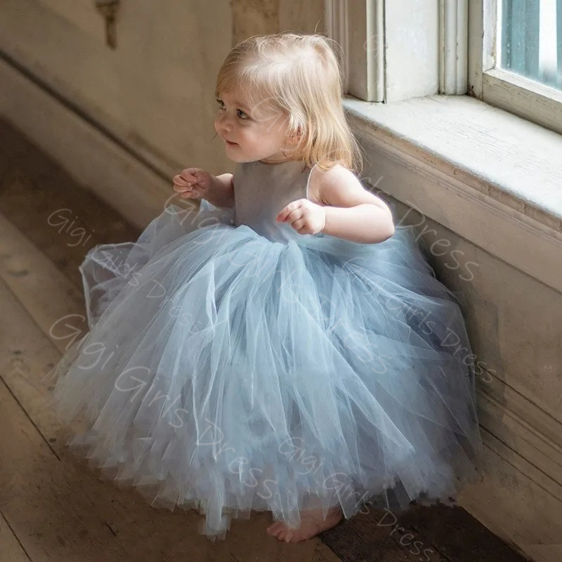 Blue Flower Girl Dress for Wed - đánh giá và giá Toddler Girl Tulle Party Dress