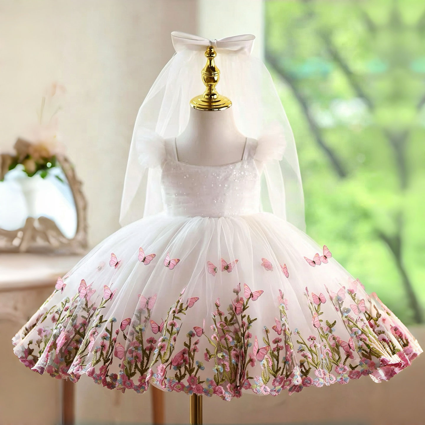 Jill Wish D277 White Butterfly - đánh giá và giá Toddler Girl Tulle Party Dress